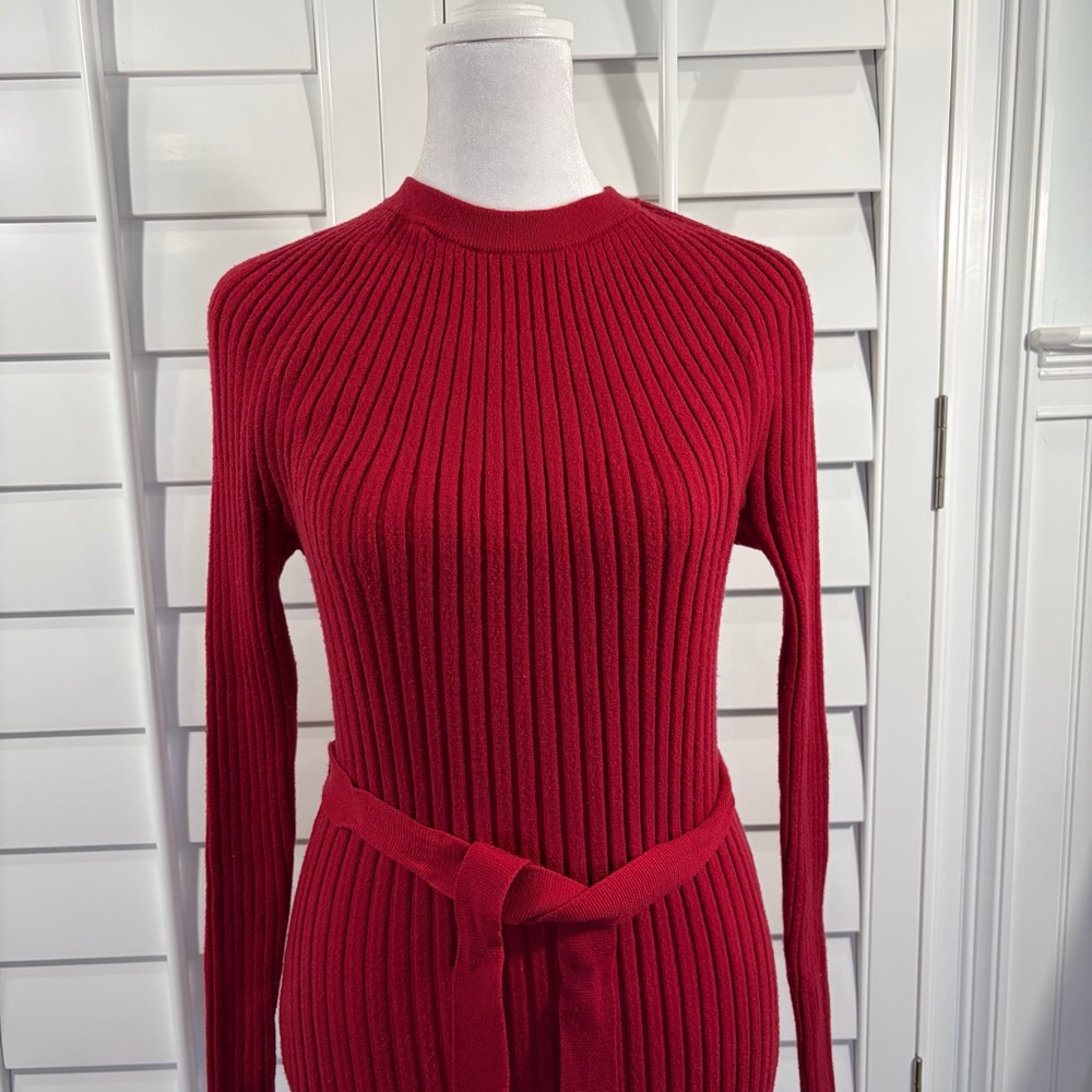 ANN TAYLOR Ribbed Belted Column Sweater Dress in Gingham - Picture 2 of 9